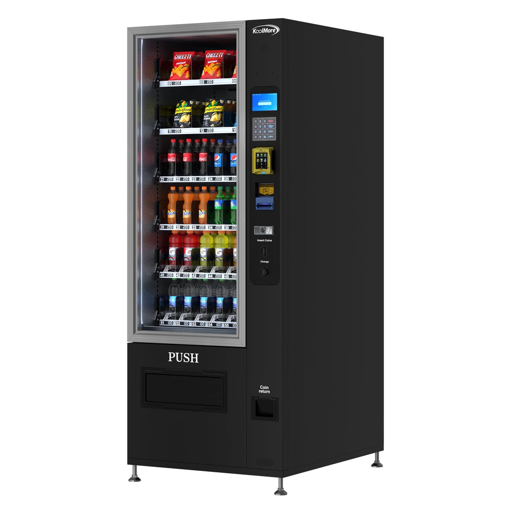 Refrigerated Snack and Drink Vending Machine with 36 Slots Featuring Credit Card Reader and Bill Acceptor in Black