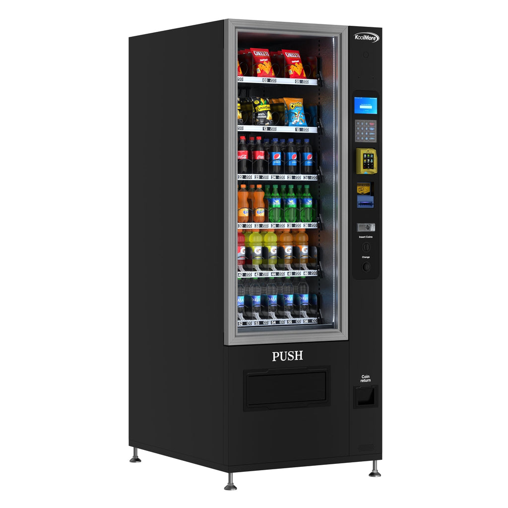 Refrigerated Snack and Drink Vending Machine with 36 Slots Featuring a Credit Card Reader and Coin/Bill Acceptor in Black