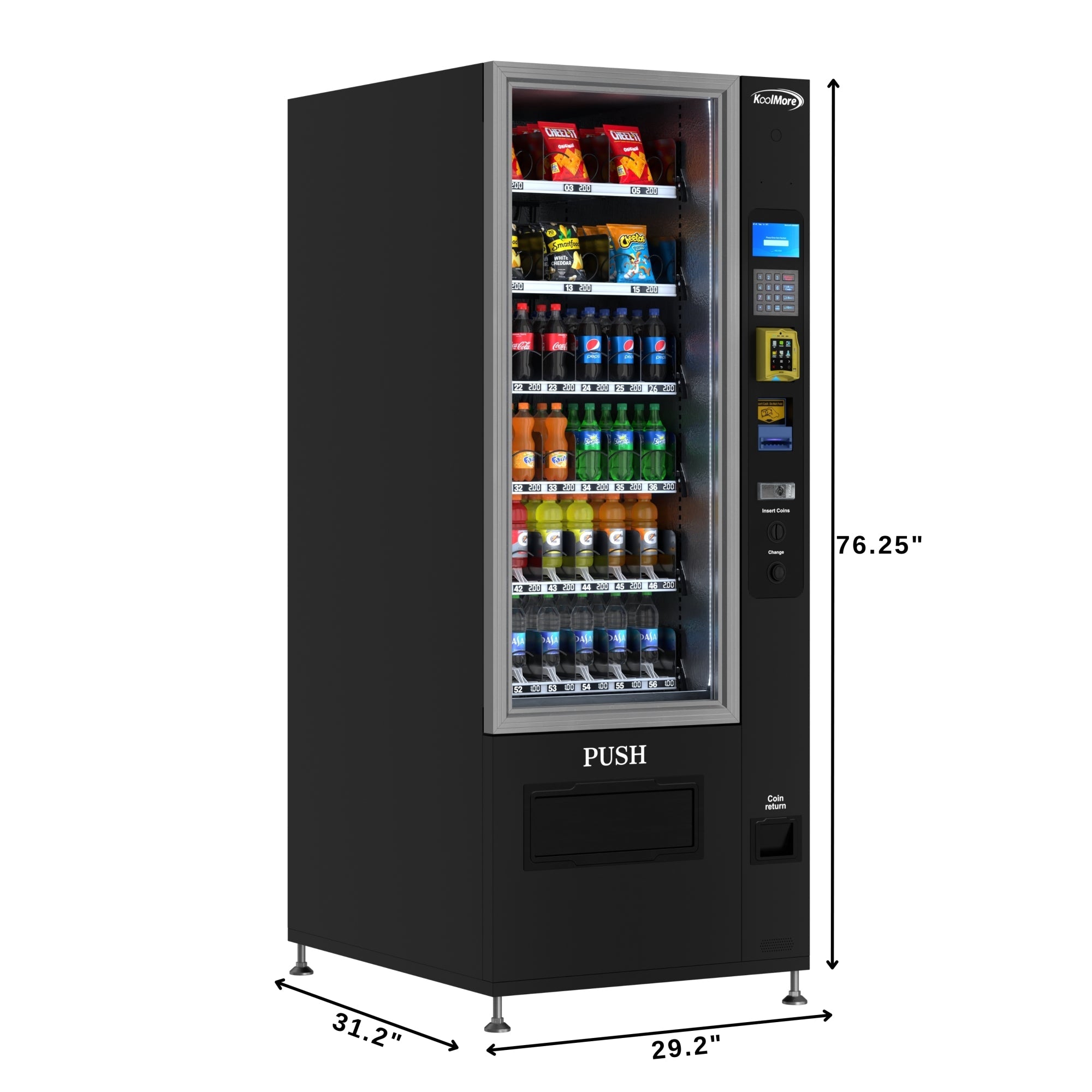 Refrigerated Snack and Drink Vending Machine with 36 Slots Featuring a Credit Card Reader and Coin/Bill Acceptor in Black