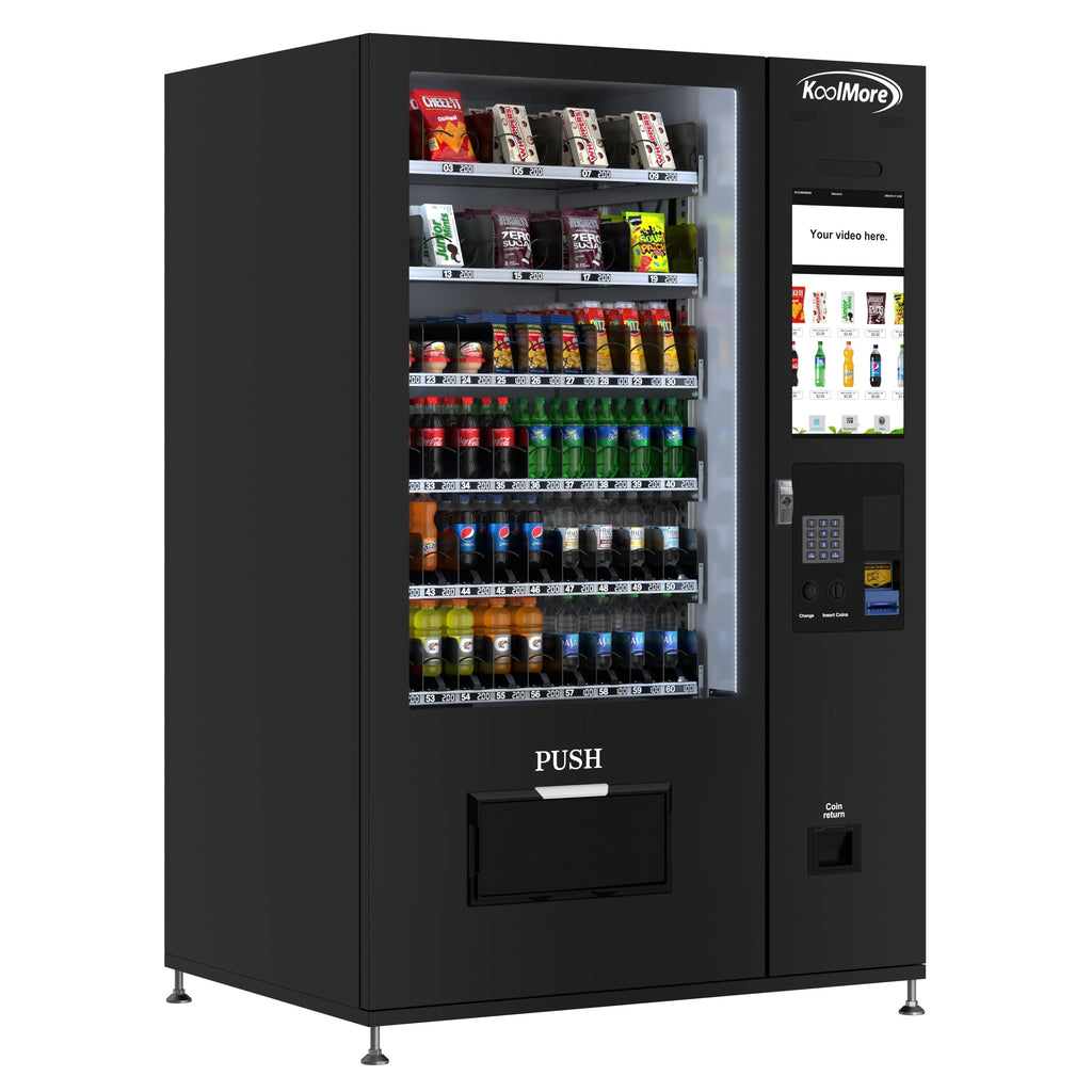 Refrigerated Snack and Drink Vending Machine with 60 Slots and 22 Inch Touch Screen with Bill and Coin Acceptor in Black