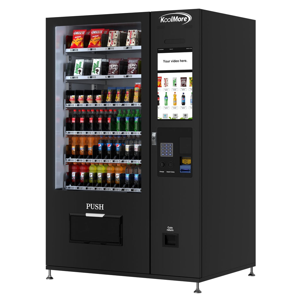 Refrigerated Snack and Drink Vending Machine with 60 Slots and 22 Inch Touch Screen with Bill and Coin Acceptor in Black