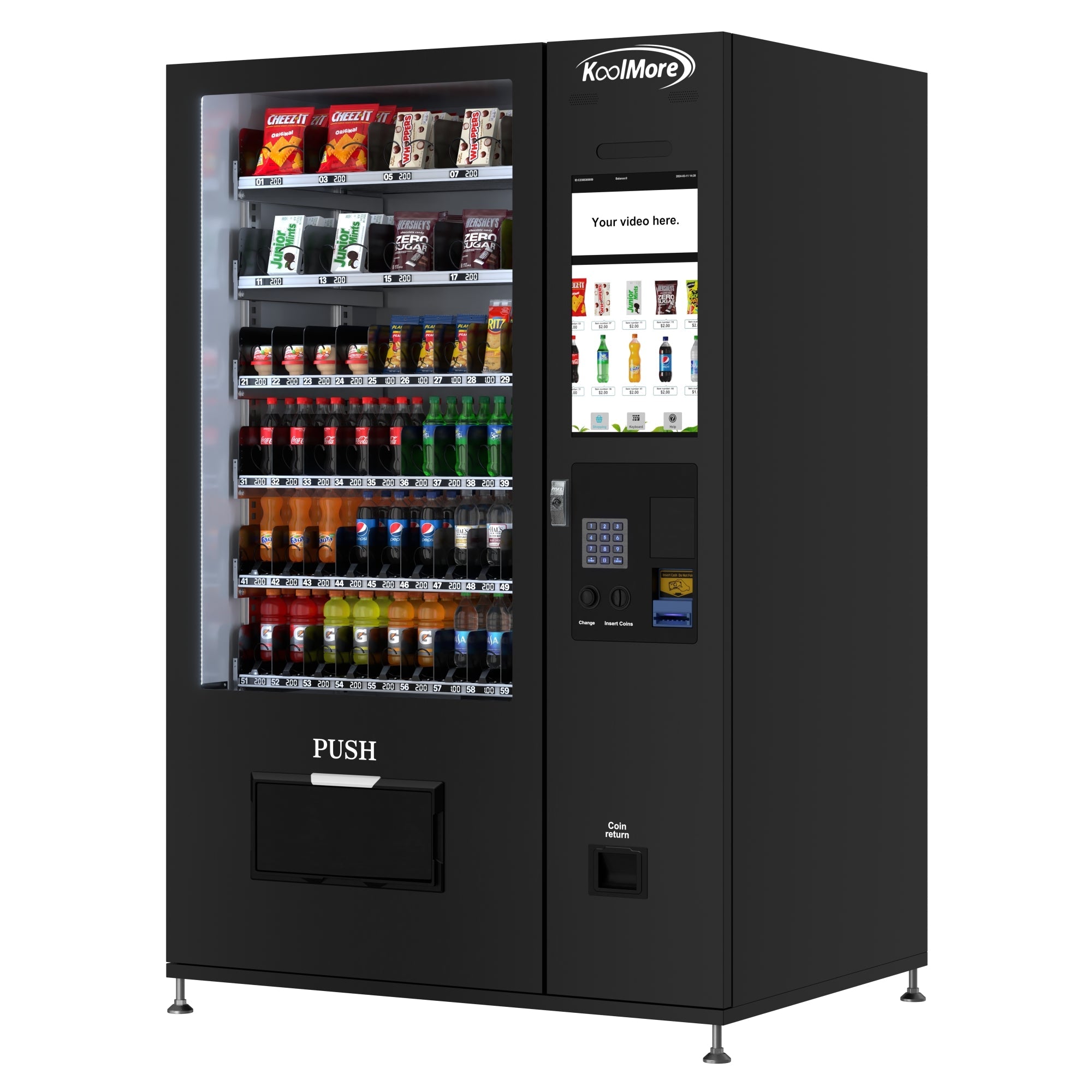 Refrigerated Snack and Drink Vending Machine with 60 Slots and 22 Inch Touch Screen with Bill and Coin Acceptor in Black