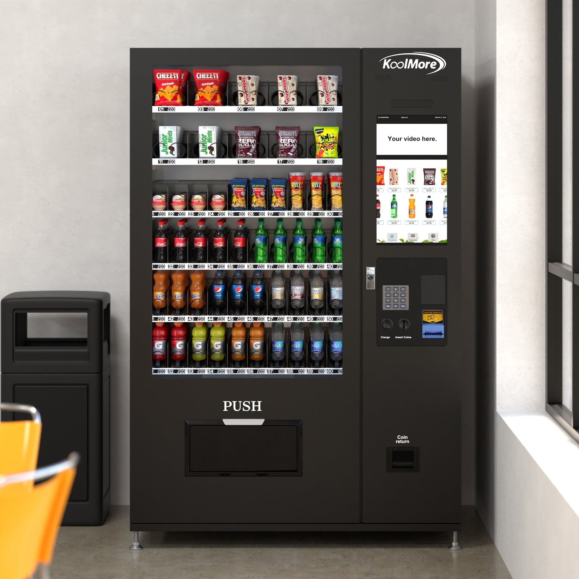 Refrigerated Snack and Drink Vending Machine with 60 Slots and 22 Inch Touch Screen with Bill and Coin Acceptor in Black