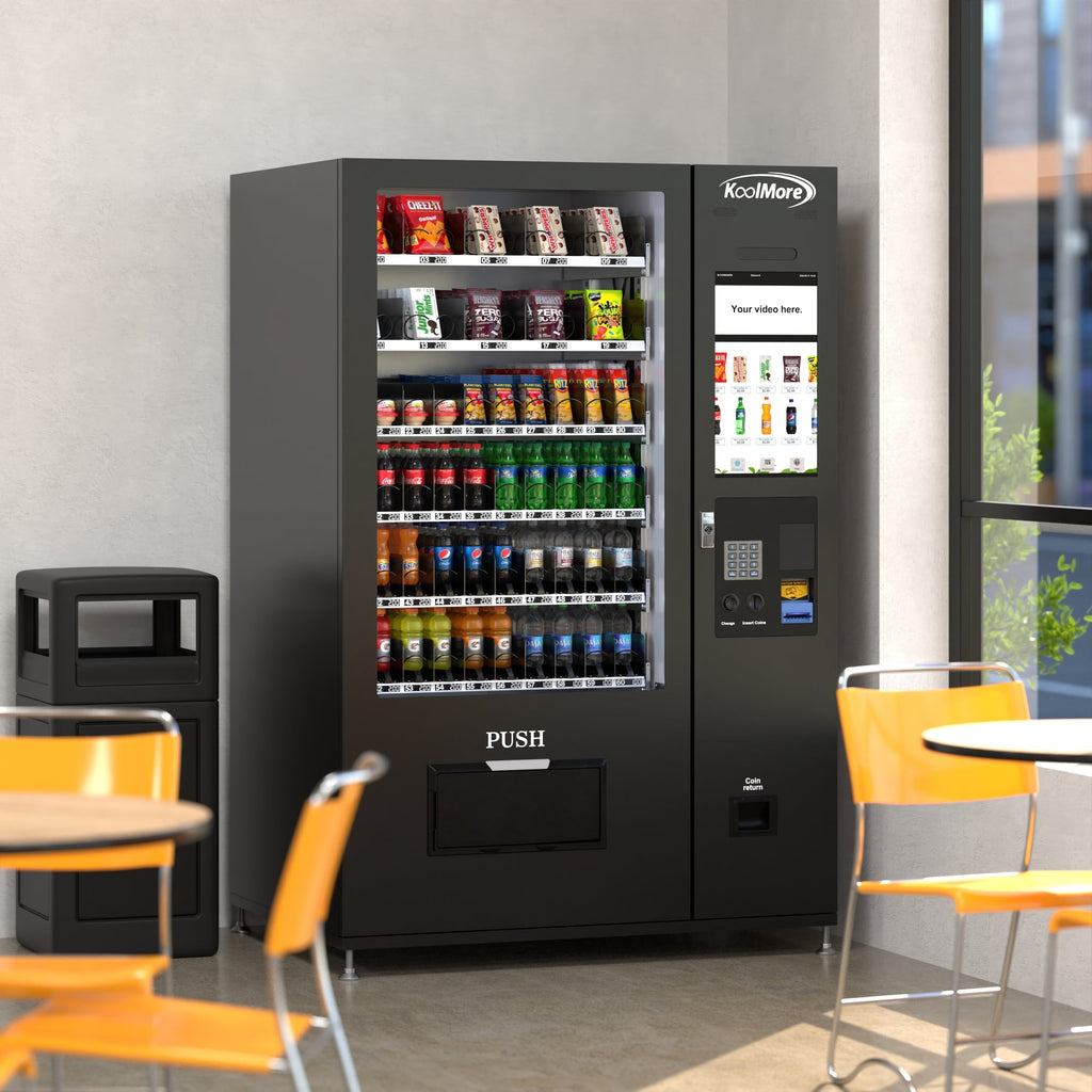 Refrigerated Snack and Drink Vending Machine with 60 Slots and 22 Inch Touch Screen with Bill and Coin Acceptor in Black