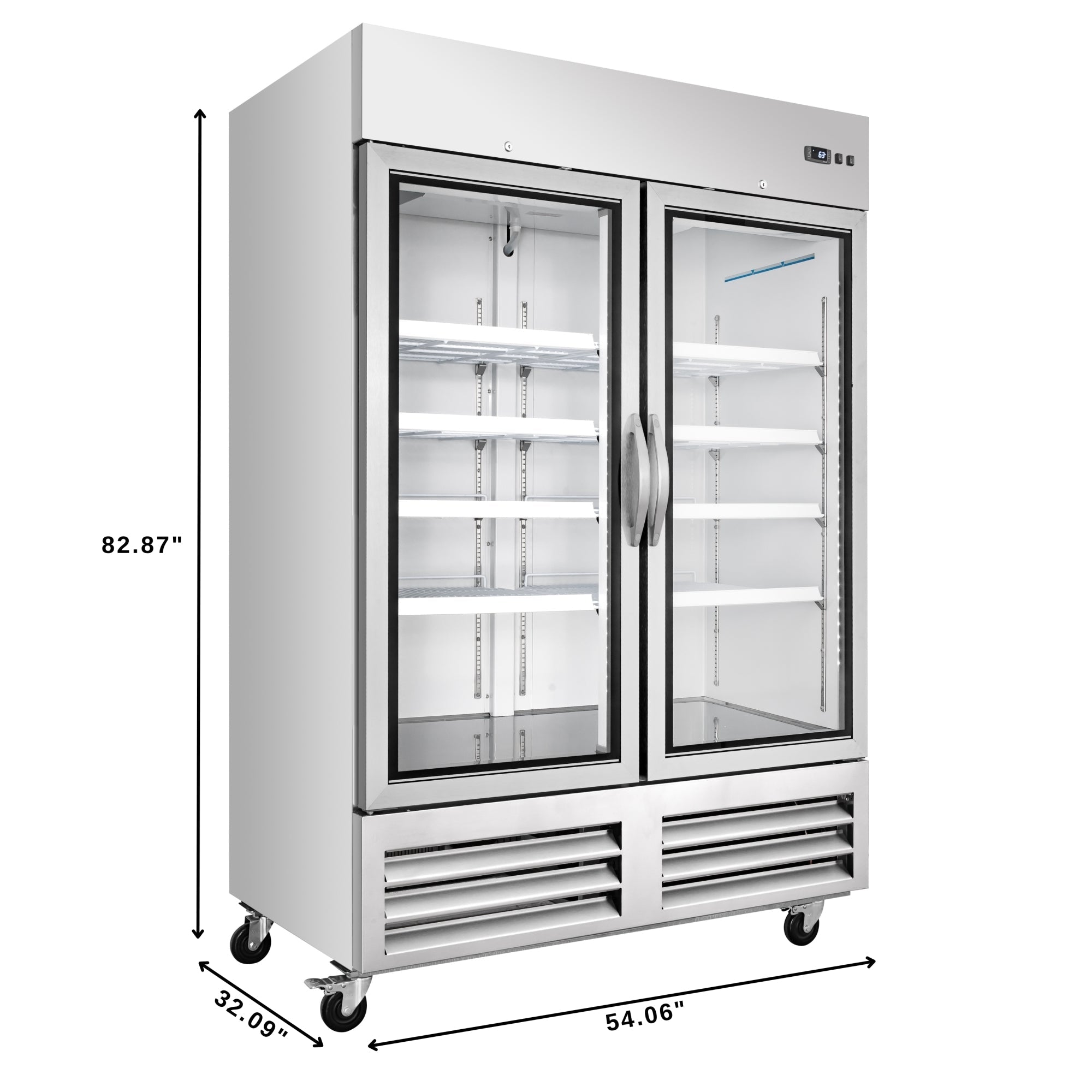 54 in. Commercial Two Glass Door Convertible Reach-In Refrigerator/Freezer with 49 Cu. Ft. Capacity in Stainless Steel, ETL Listed