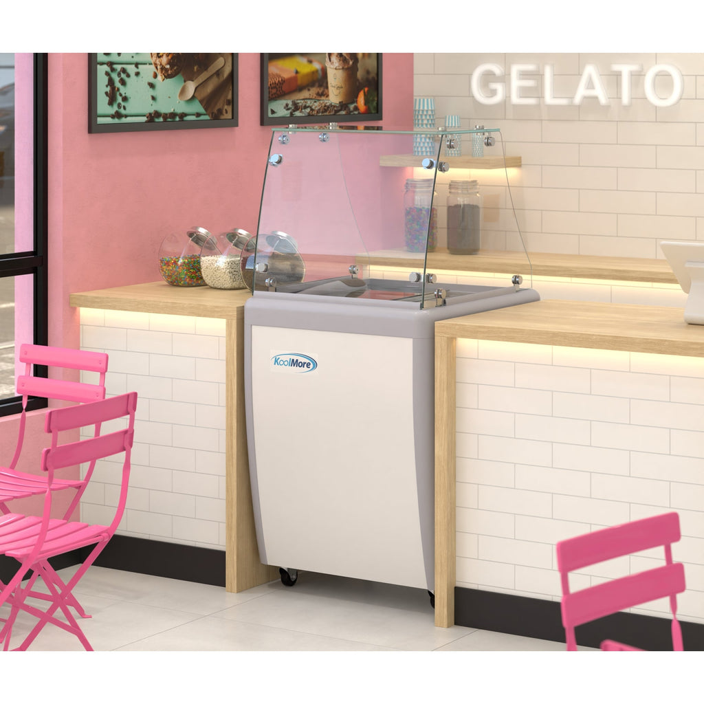 26 in. 5-Pan Gelato Dipping Cabinet Display Freezer with Sliding Glass Door and Sneeze Guard, 6 cu. ft.