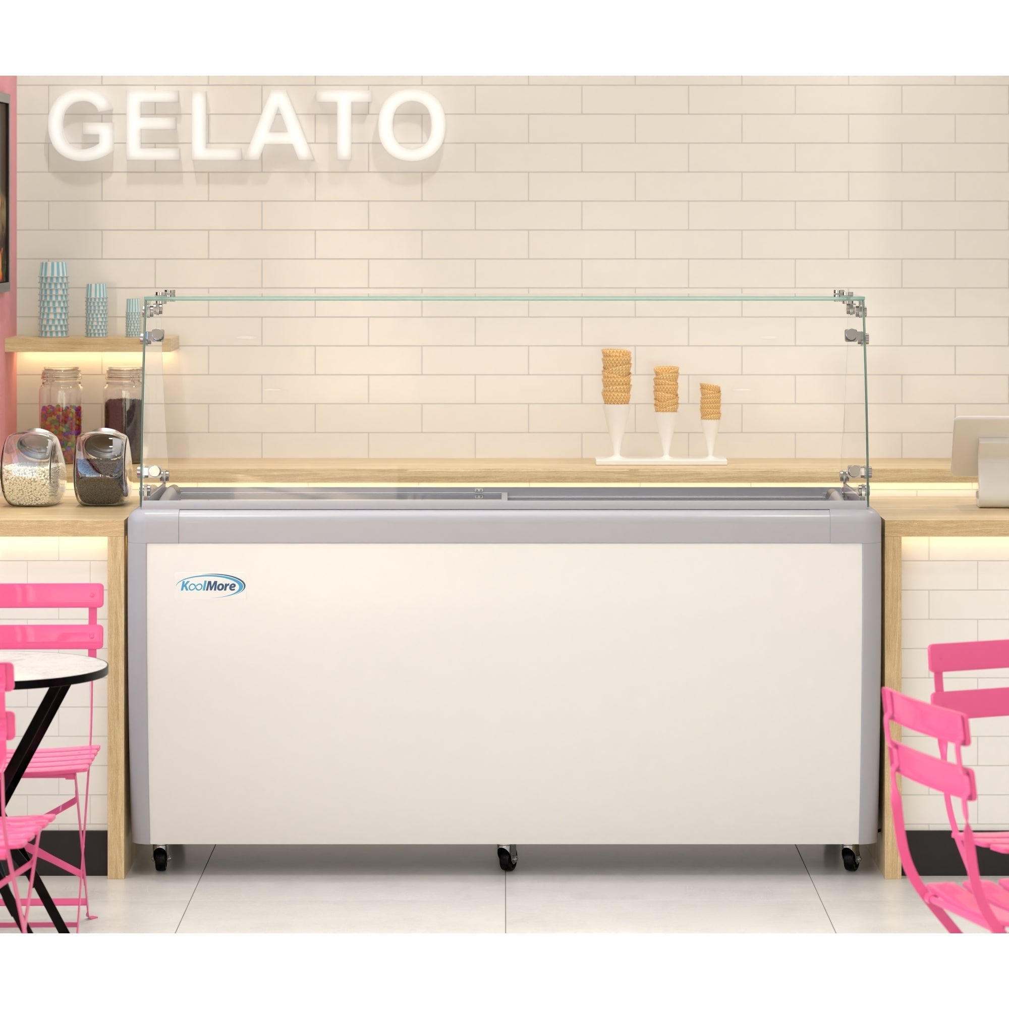 70 in. 14-Pan Gelato Dipping Cabinet Display Freezer with Sliding Glass Door and Sneeze Guard, 20 cu. ft.