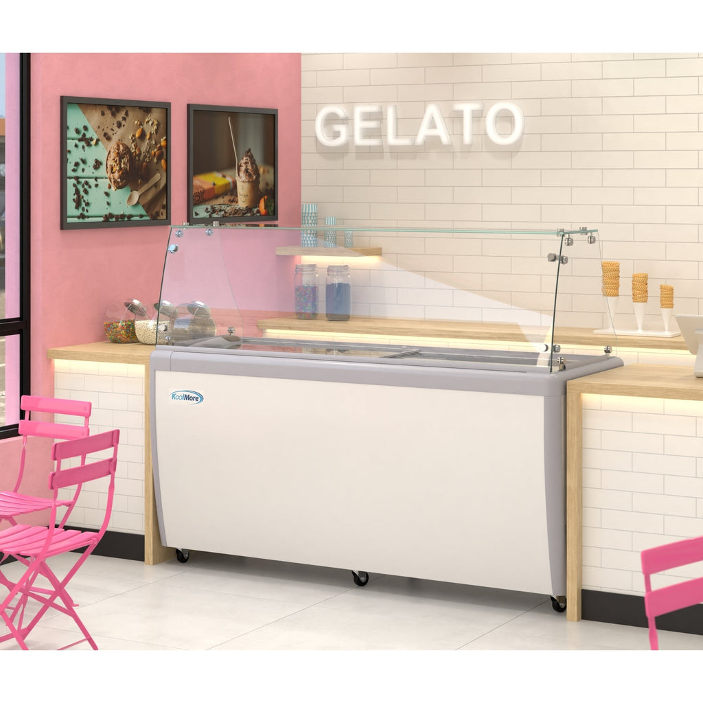 70 in. 14-Pan Gelato Dipping Cabinet Display Freezer with Sliding Glass Door and Sneeze Guard, 20 cu. ft.