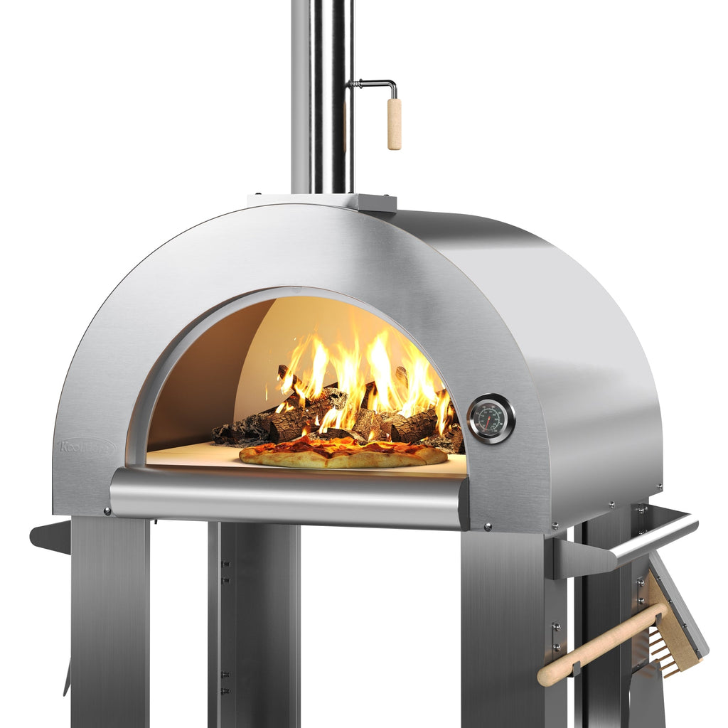 KoolMore Outdoor Kitchen Series Modular Kitchen with a Wood fire Pizza Oven, Refrigerator Cabinet, Double Refrigerator Drawers, Sink and a 30 in. BBQ Grill and Cabinet in Stainless-Steel
