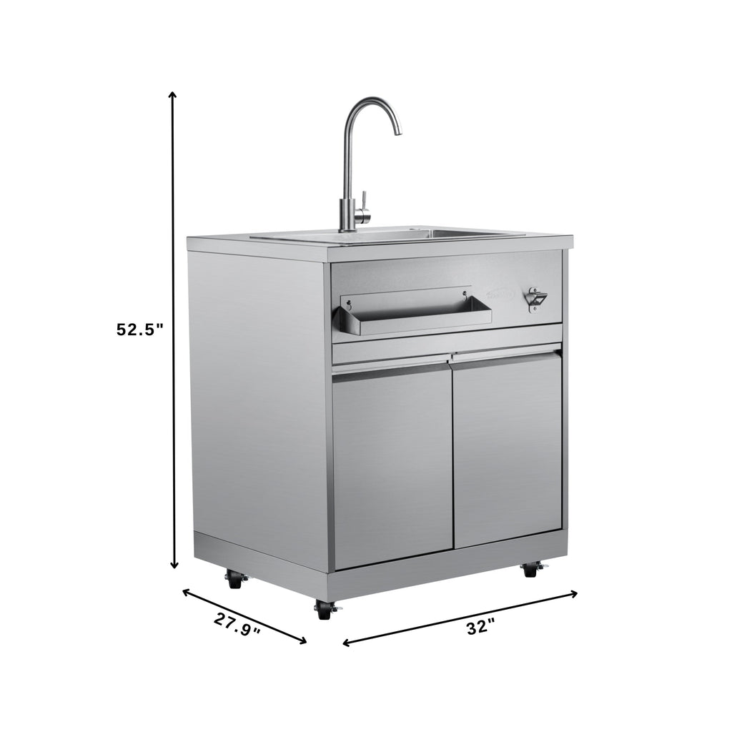 KoolMore Outdoor Kitchen Series Modular Kitchen with a Wood fire Pizza Oven, 3 Drawer Cabinet, Corner Cabinet, Double Refrigerator Drawers with Cabinet, Sink, Side Burner and 30 in. BBQ Grill and Cabinet in Stainless-Steel