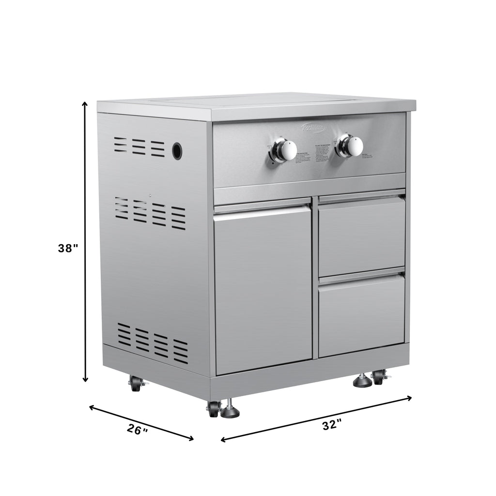 KoolMore Outdoor Kitchen Series Modular Kitchen with a Wood fire Pizza Oven, 3 Drawer Cabinet, Corner Cabinet, Double Refrigerator Drawers with Cabinet, Sink, Side Burner and 30 in. BBQ Grill and Cabinet in Stainless-Steel