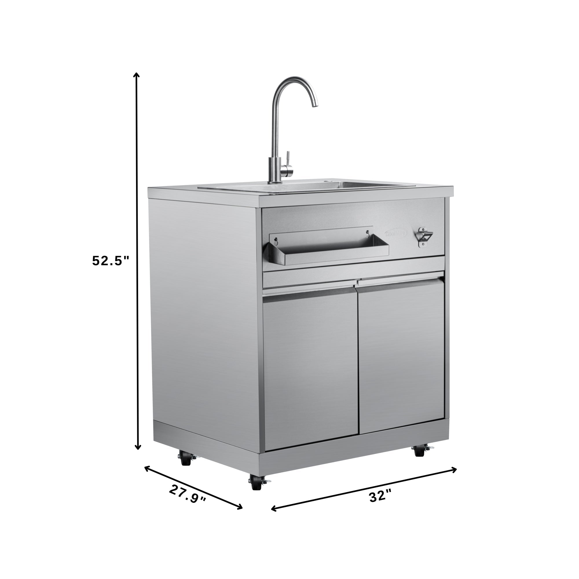 KoolMore Outdoor Kitchen Series Modular Kitchen with a Wood fire Pizza Oven, 3 Drawer Cabinet, Refrigerator Cabinet, Double Refrigerator Drawers, Sink, Side Burner and a 30 in. BBQ Grill with Cabinet in Stainless-Steel