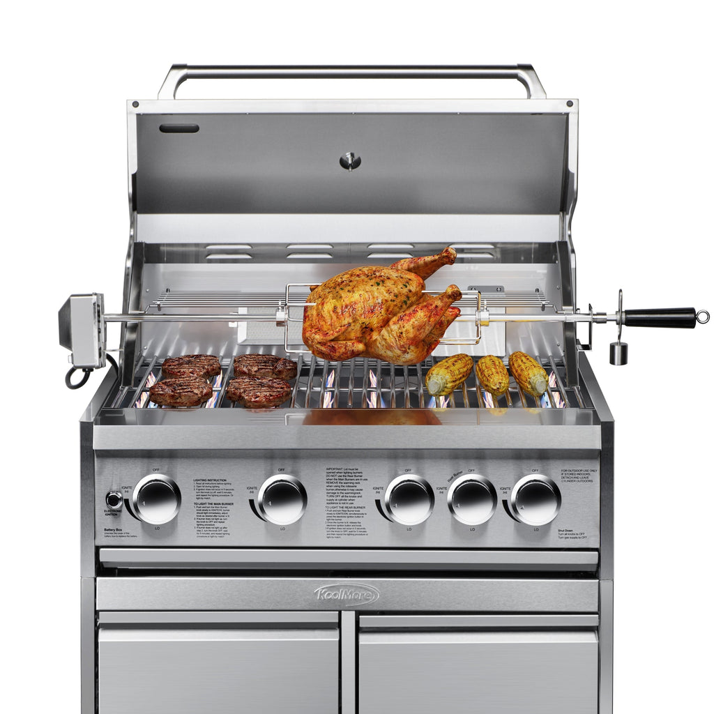 KoolMore Outdoor Kitchen Series Modular Kitchen with a Dual Fuel Pizza Oven, 3 Drawer Cabinet, Refrigerator and Cabinet, Sink, Side Burner and 30 in. BBQ Grill with Cabinet in Stainless-Steel