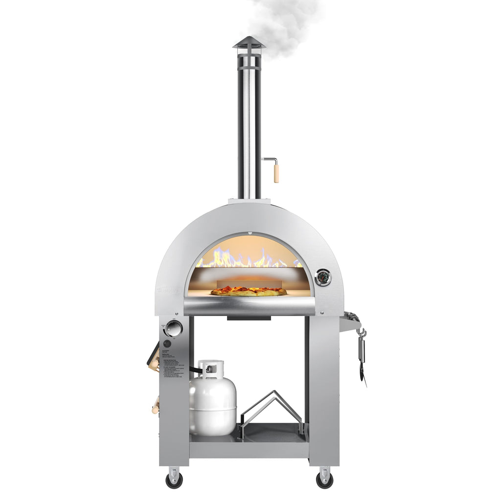 KoolMore Outdoor Kitchen Series Modular Kitchen with a Dual Fuel Pizza Oven, 3 Drawer Cabinet, Refrigerator and Cabinet, Sink, Side Burner and 30 in. BBQ Grill with Cabinet in Stainless-Steel