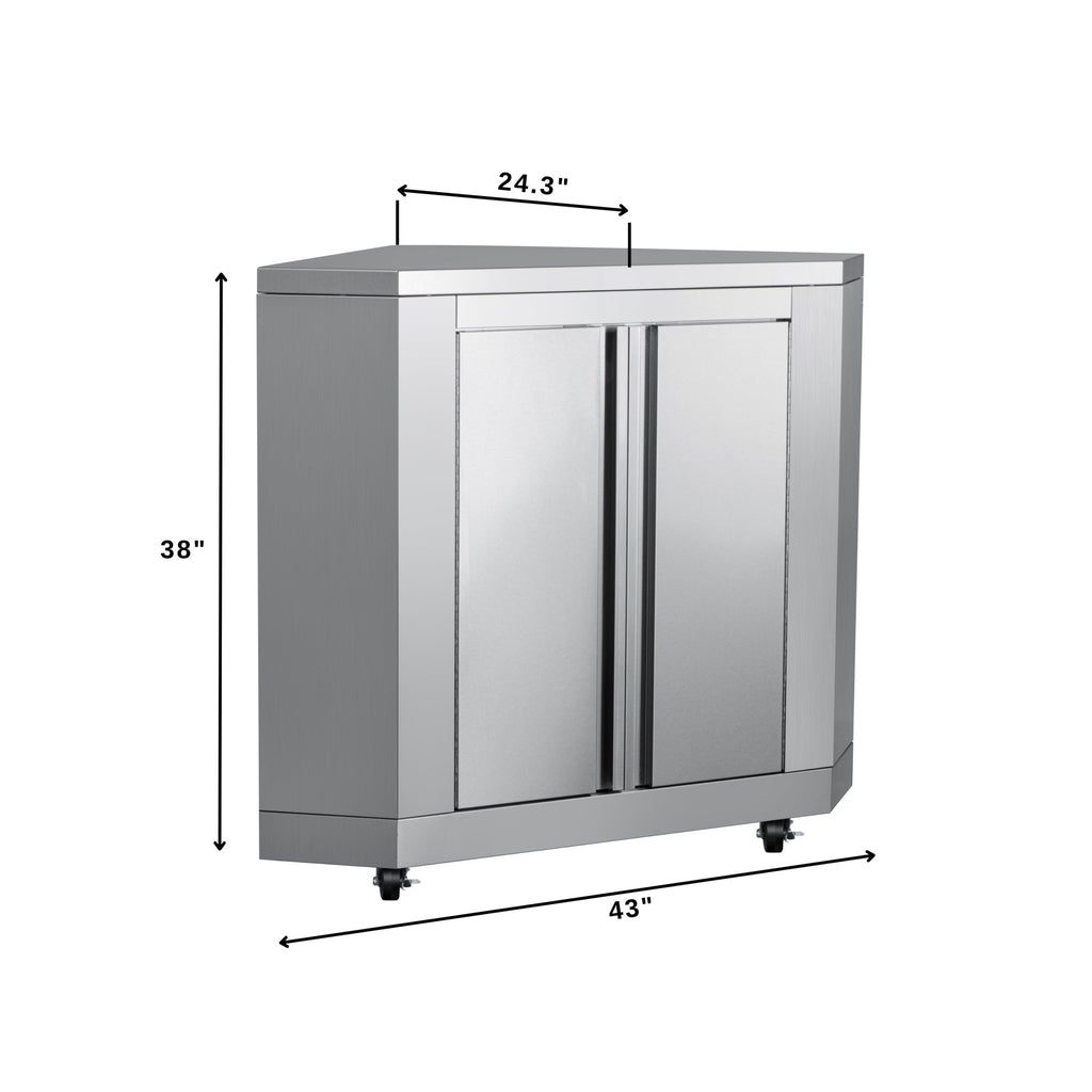KoolMore Outdoor Kitchen Series Modular Kitchen with a Dual Fuel Pizza Oven, Corner Cabinet, Refrigerator and Cabinet, Sink, Side Burner and 30 in. BBQ Grill with Cabinet in Stainless-Steel