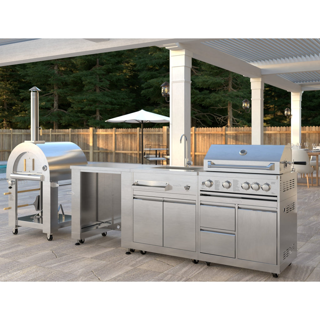 KoolMore Outdoor Kitchen Series Modular Kitchen with a Dual Fuel Pizza Oven, Refrigerator and Cabinet, Sink, 30 in. BBQ Grill And Grill Cabinet in Stainless-Steel