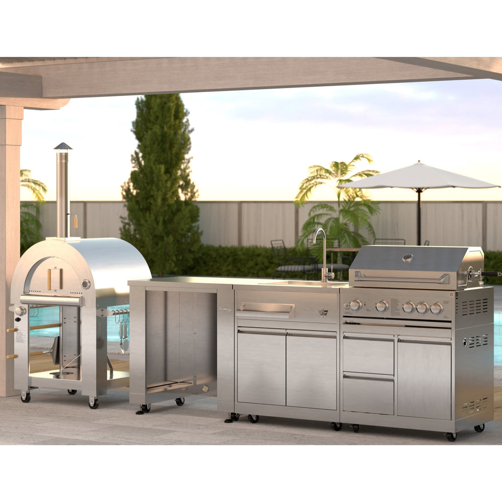 KoolMore Outdoor Kitchen Series Modular Kitchen with a Dual Fuel Pizza Oven, Refrigerator and Cabinet, Sink, 30 in. BBQ Grill And Grill Cabinet in Stainless-Steel