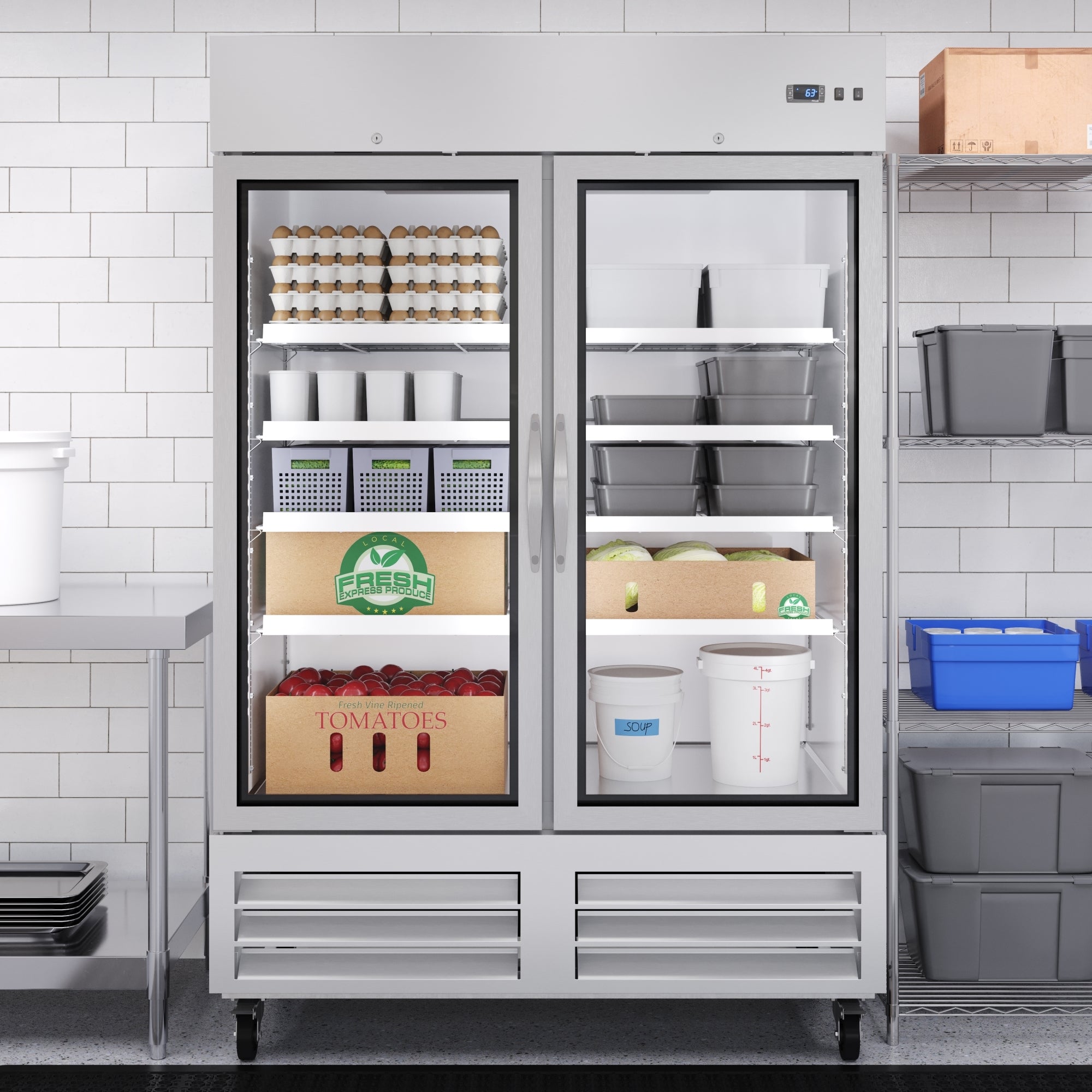 54 in. Commercial Two Glass Door Convertible Reach-In Refrigerator/Freezer with 49 Cu. Ft. Capacity in Stainless Steel, ETL Listed
