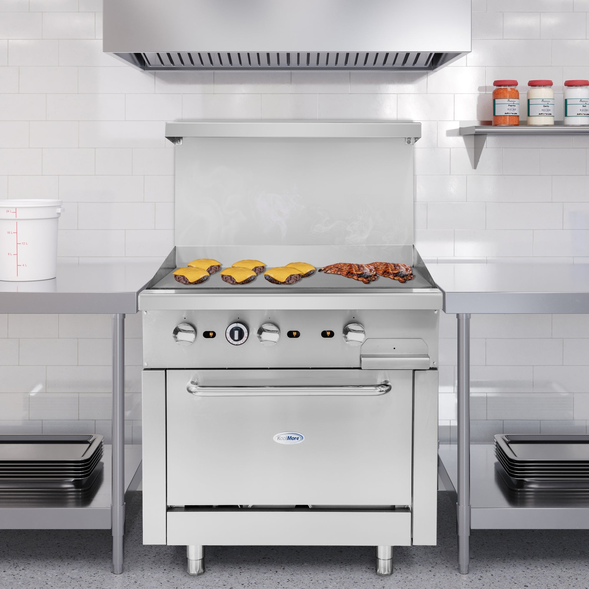 36 in. Commercial Oven with Griddle Top, 90000 BTU in Stainless-Steel