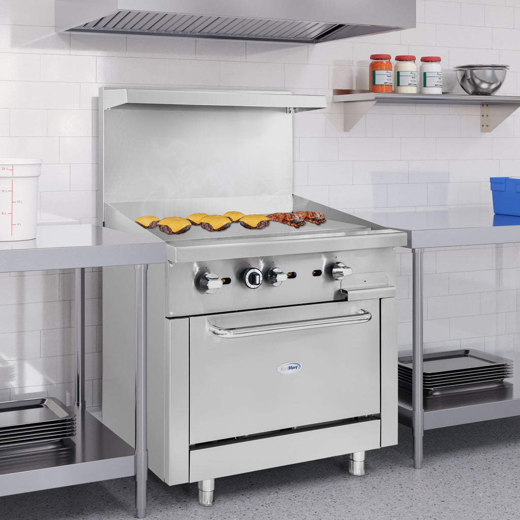 36 in. Commercial Oven with Griddle Top, 90000 BTU in Stainless-Steel