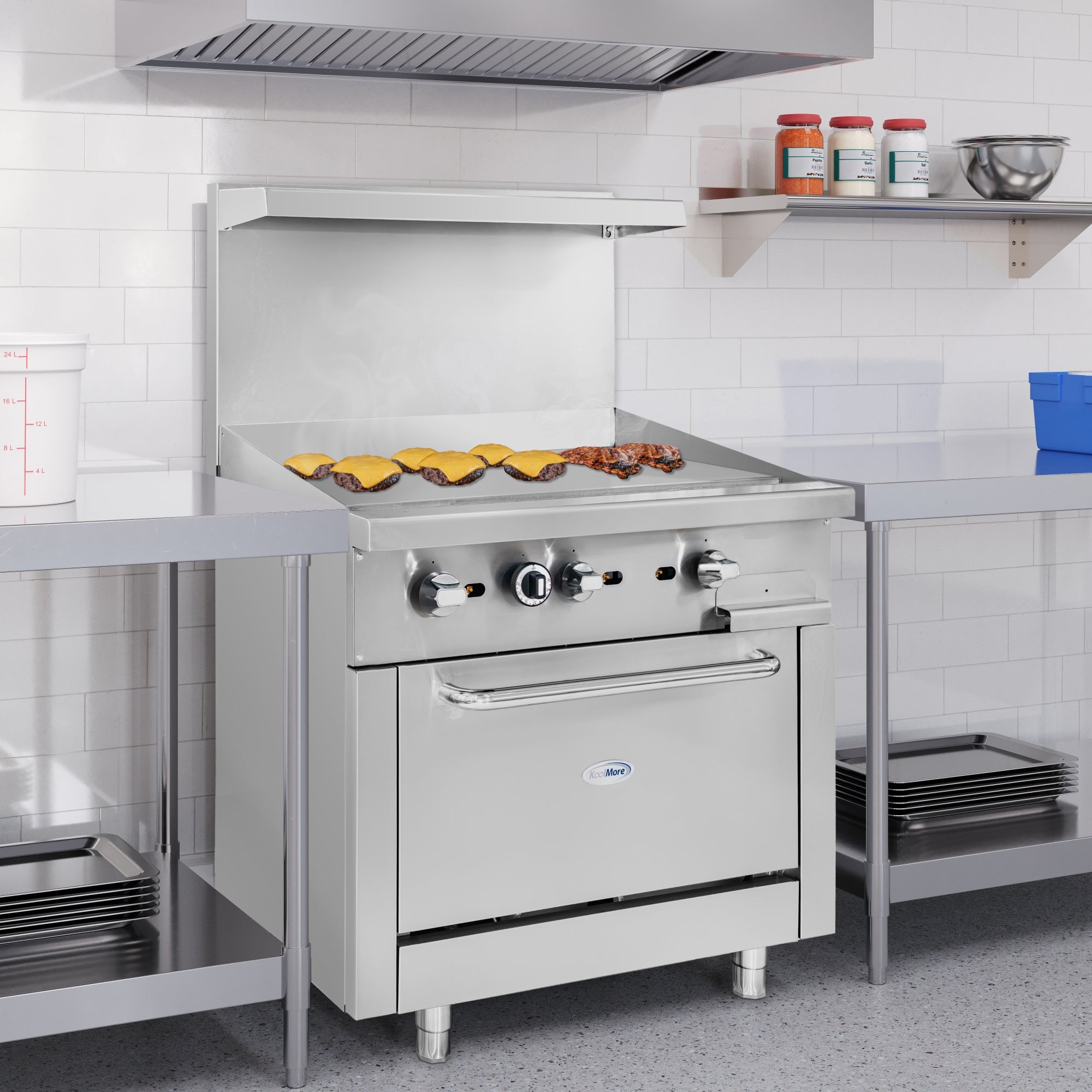 36 in. Commercial Oven with Griddle Top, 90000 BTU in Stainless-Steel