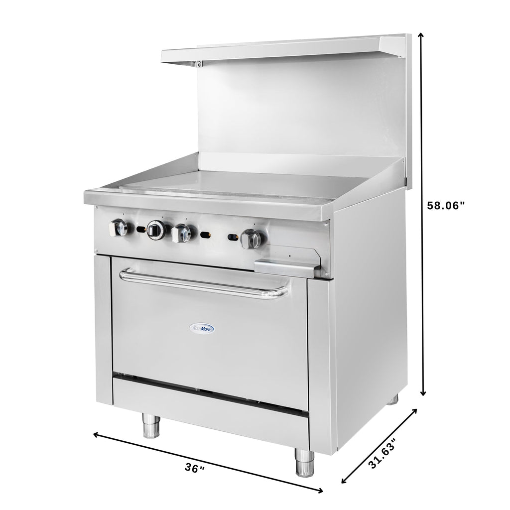 36 in. Commercial Oven with Griddle Top, 90000 BTU in Stainless-Steel