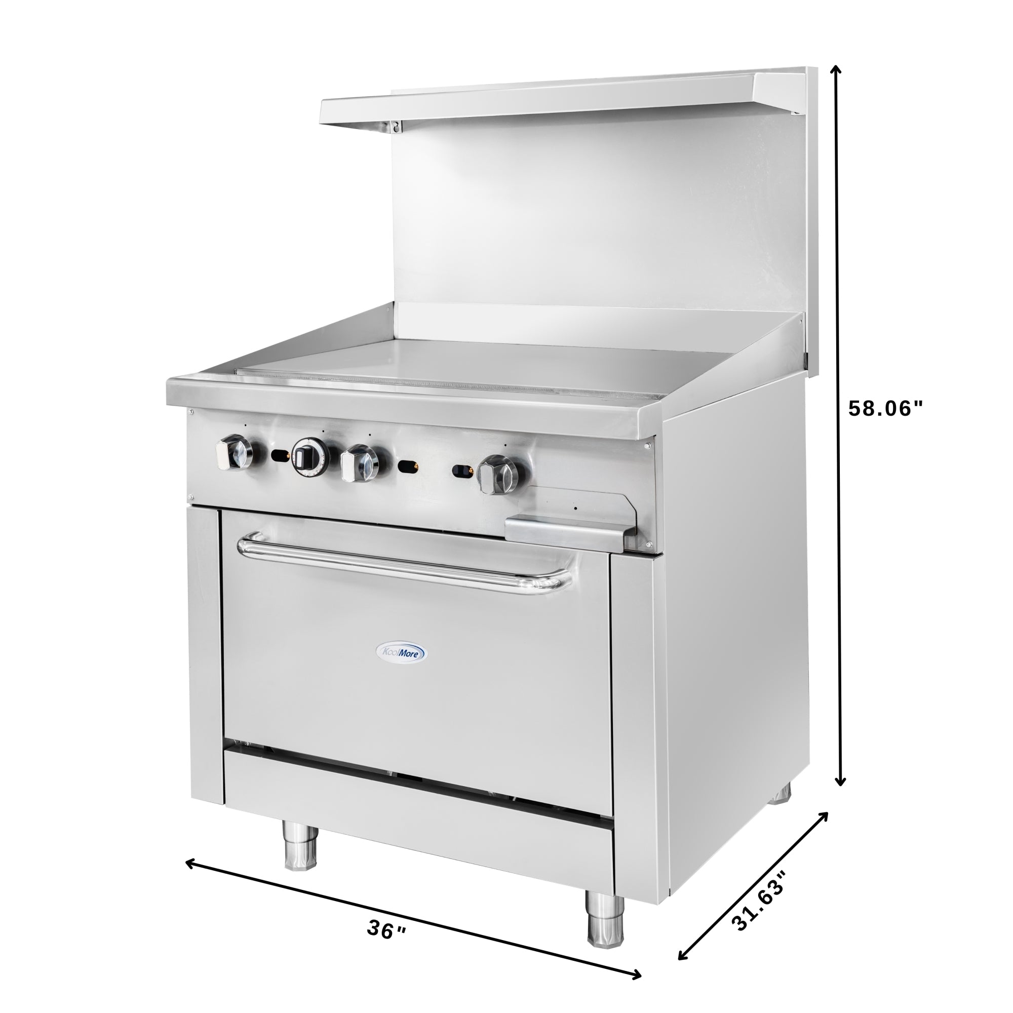 36 in. Commercial Oven with Griddle Top, 90000 BTU in Stainless-Steel