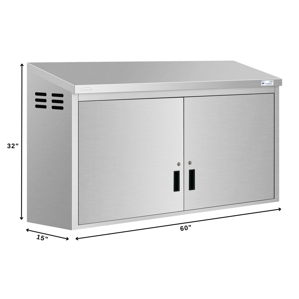 60 in. Kitchen Wall Cabinet with Hinged Doors and 2 shelves in Stainless-Steel