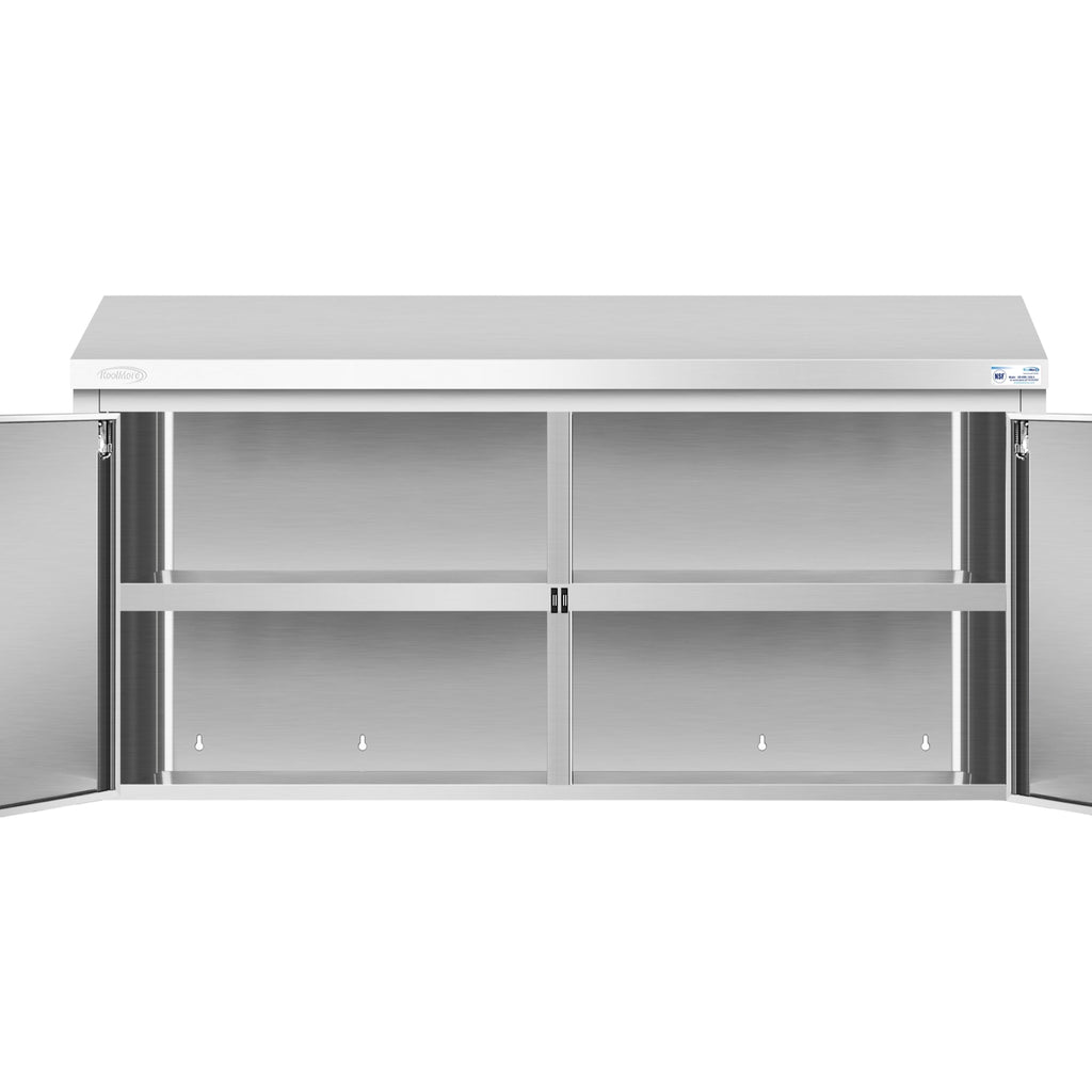 60 in. Kitchen Wall Cabinet with Hinged Doors and 2 shelves in Stainless-Steel