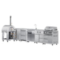KoolMore Outdoor Kitchen Series Modular Kitchen with a Wood Fire Pizza Oven, Corner Cabinet, Refrigerator and Cabinet, Sink, Side Burner and 30 in. BBQ Grill with Cabinet in Stainless-Steel