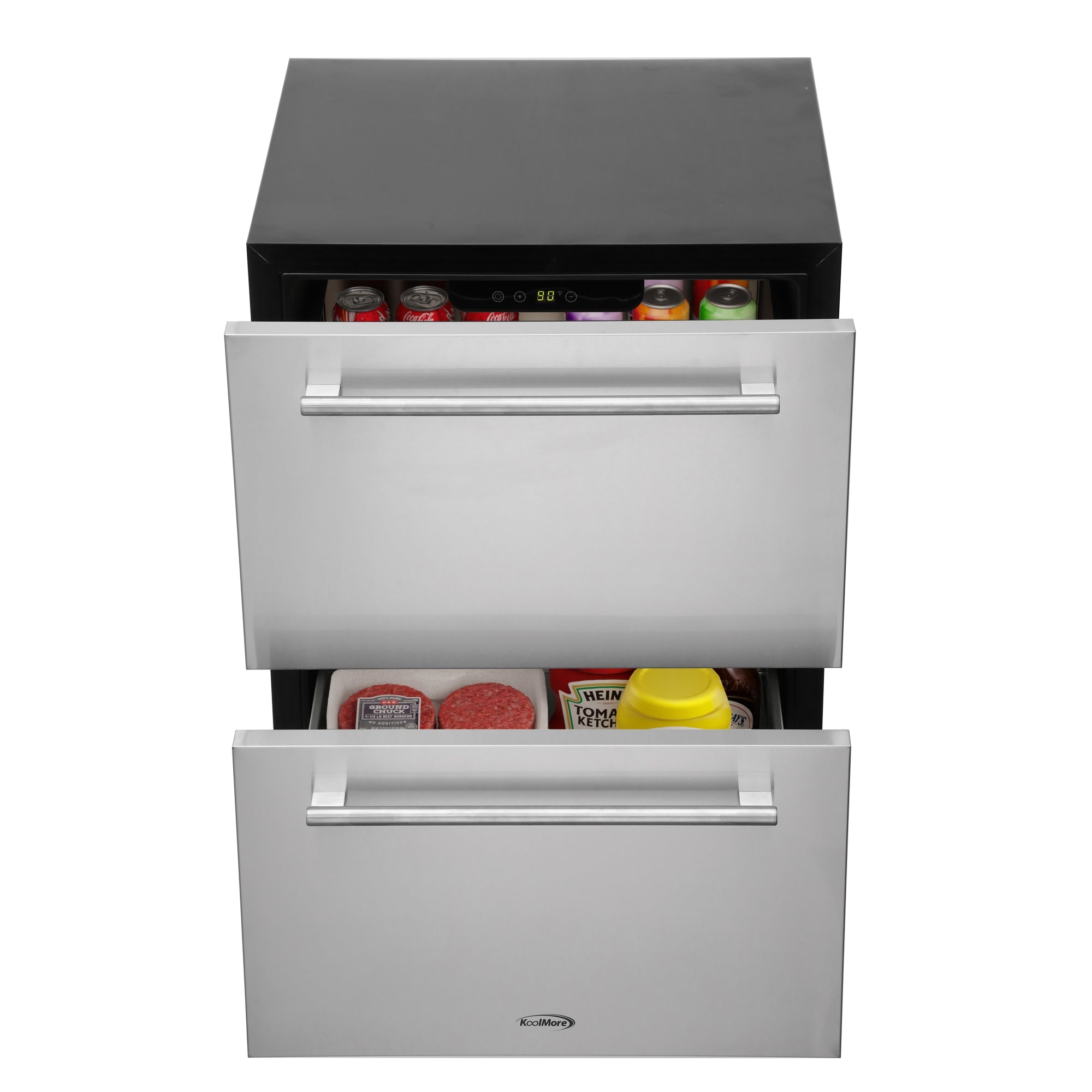 KoolMore Outdoor Kitchen Series Modular Kitchen with a Wood Fire Pizza Oven, Corner Cabinet, Refrigerator and Cabinet, Sink, Side Burner and 30 in. BBQ Grill with Cabinet in Stainless-Steel