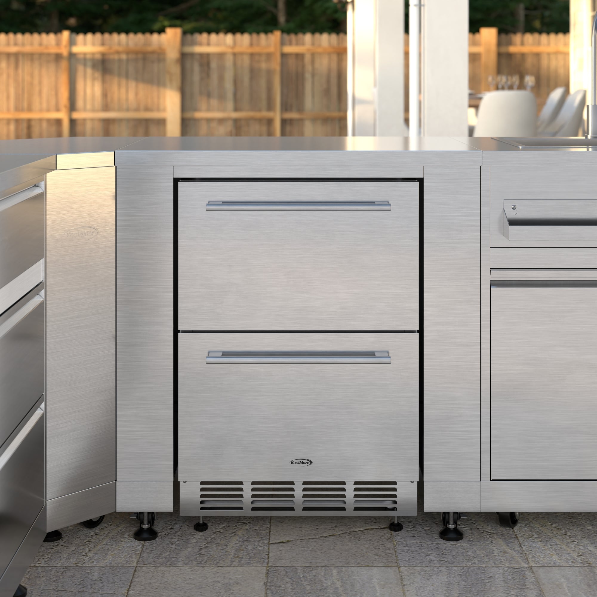 KoolMore Outdoor Kitchen Series Modular Kitchen with a 30 in. BBQ Grill And Grill Cabinet, Corner Cabinet, Sink, Refrigerator and Cabinet in Stainless-Steel