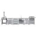 KoolMore Outdoor Kitchen Series Modular Kitchen with a Wood fire Pizza Oven, 3 Drawer Cabinet, Refrigerator Cabinet, Double Refrigerator Drawers, Sink, Side Burner and a 30 in. BBQ Grill with Cabinet in Stainless-Steel