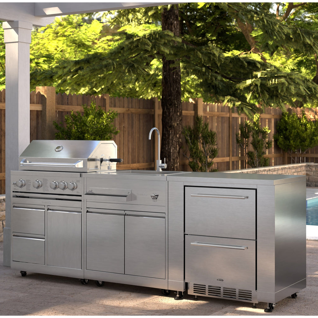 KoolMore Outdoor Kitchen Series Modular Kitchen with a 30 in. BBQ Grill And Grill Cabinet, Sink, Refrigerator and Cabinet in Stainless-Steel