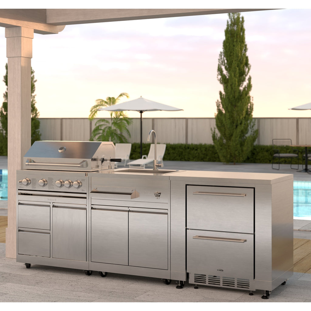 KoolMore Outdoor Kitchen Series Modular Kitchen with a 30 in. BBQ Grill And Grill Cabinet, Sink, Refrigerator and Cabinet in Stainless-Steel
