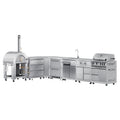 KoolMore Outdoor Kitchen Series Modular Kitchen with a Wood fire Pizza Oven, 3 Drawer Cabinet, Corner Cabinet, Double Refrigerator Drawers with Cabinet, Sink, Side Burner and 30 in. BBQ Grill and Cabinet in Stainless-Steel