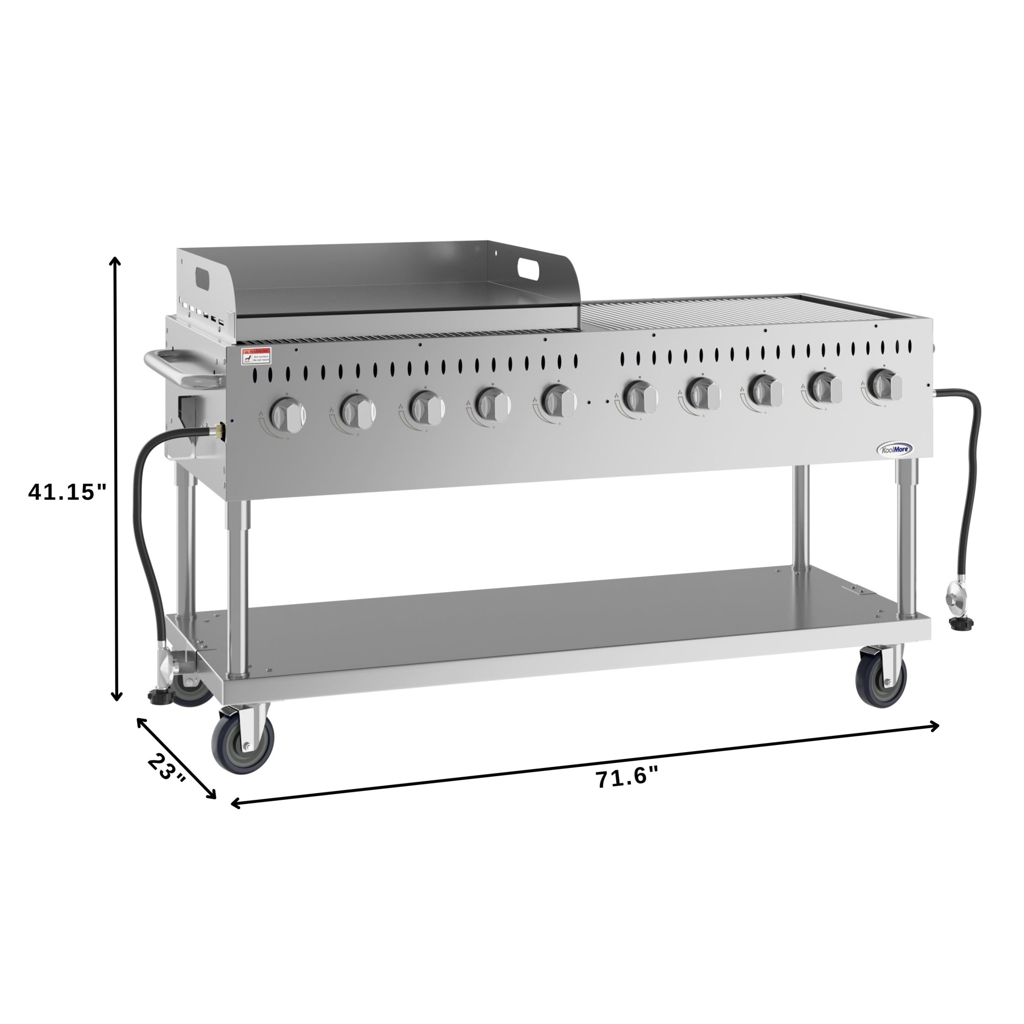 72 in. Commercial Outdoor Propane Gas Grill with 36 in. Griddle in Stainless-Steel, ETL Listed