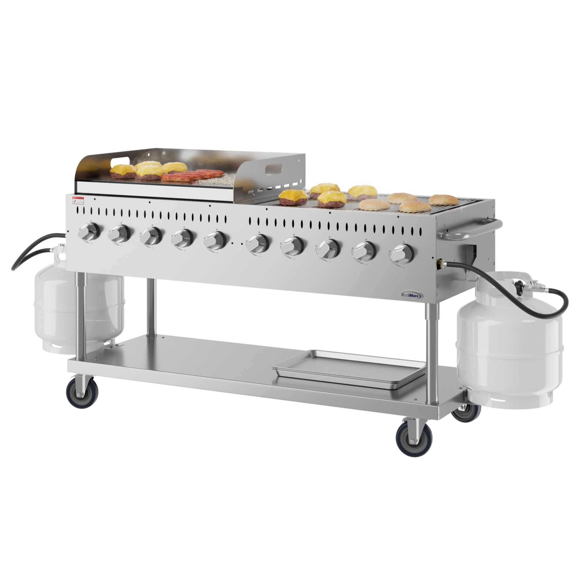 72 in. Commercial Outdoor Propane Gas Grill with 36 in. Griddle in Stainless-Steel, ETL Listed