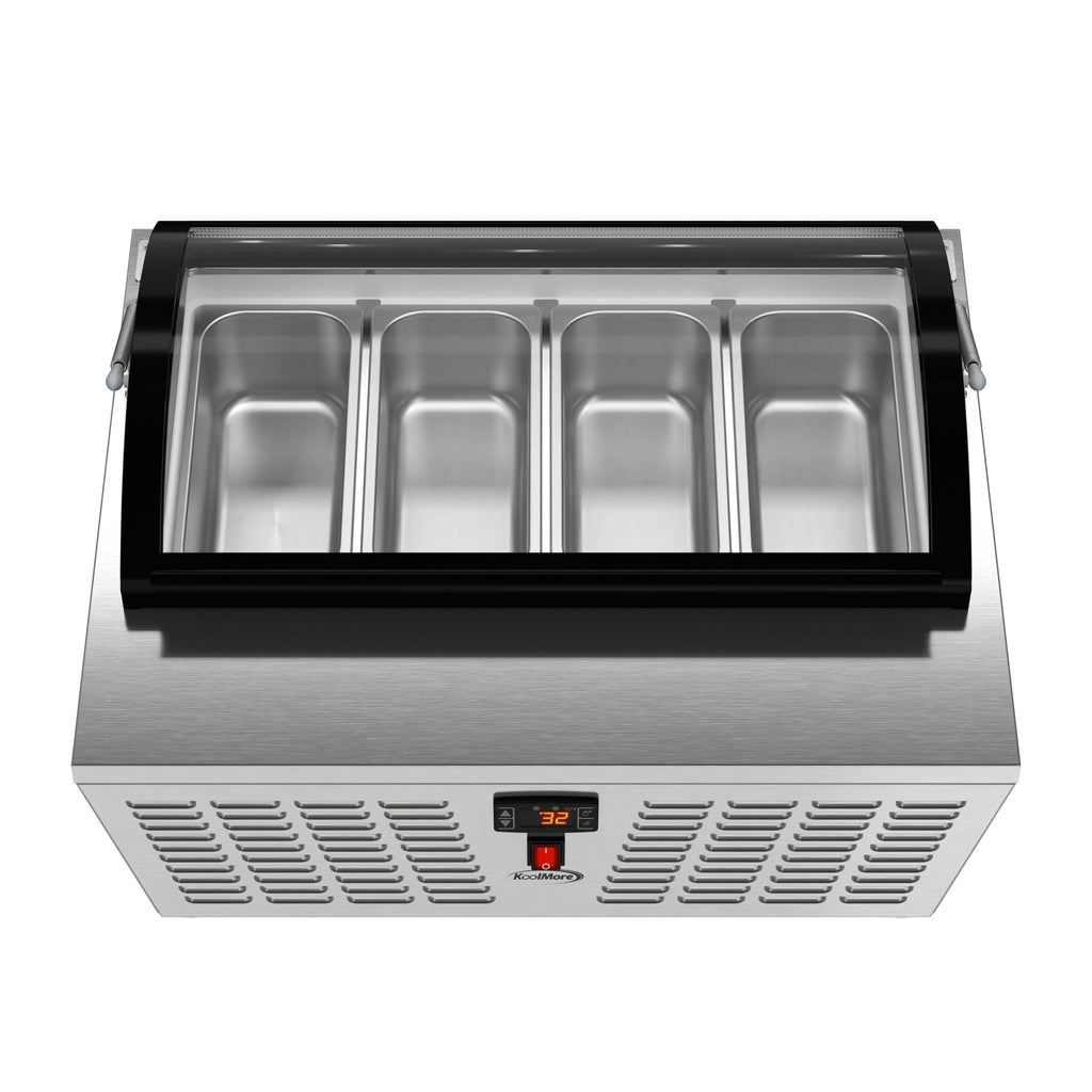 32 in. 4-Pan Countertop Ice Cream Display Freezer with Curved Glass Top in Stainless-Steel