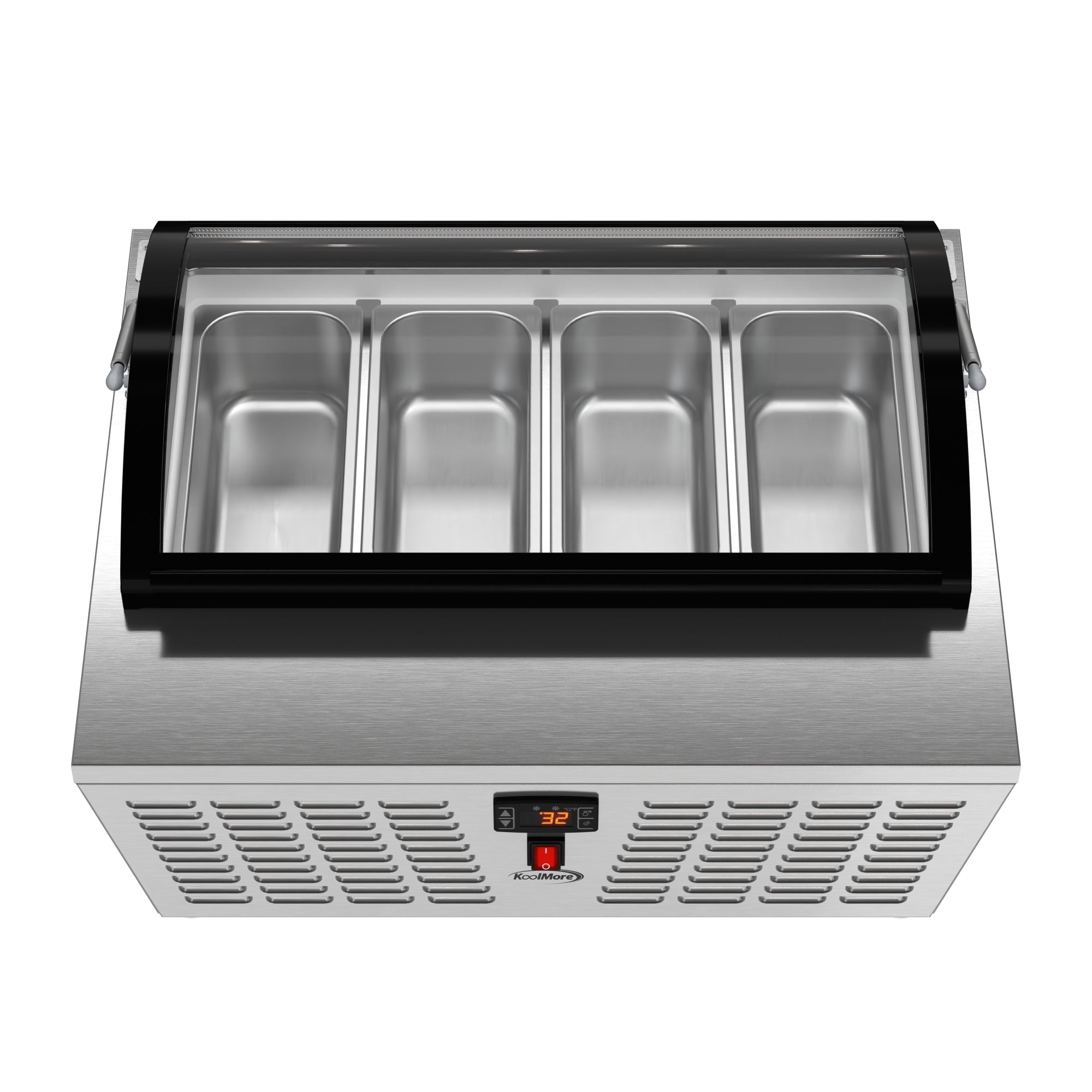 32 in. 4-Pan Countertop Ice Cream Display Freezer with Curved Glass Top in Stainless-Steel