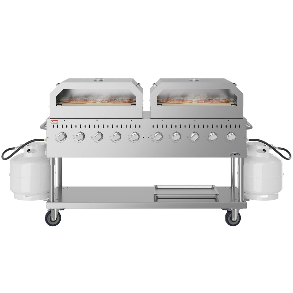 72 in. Commercial Outdoor Propane Gas Grill with Two 36 in. Pizza Ovens in Stainless-Steel, ETL Listed