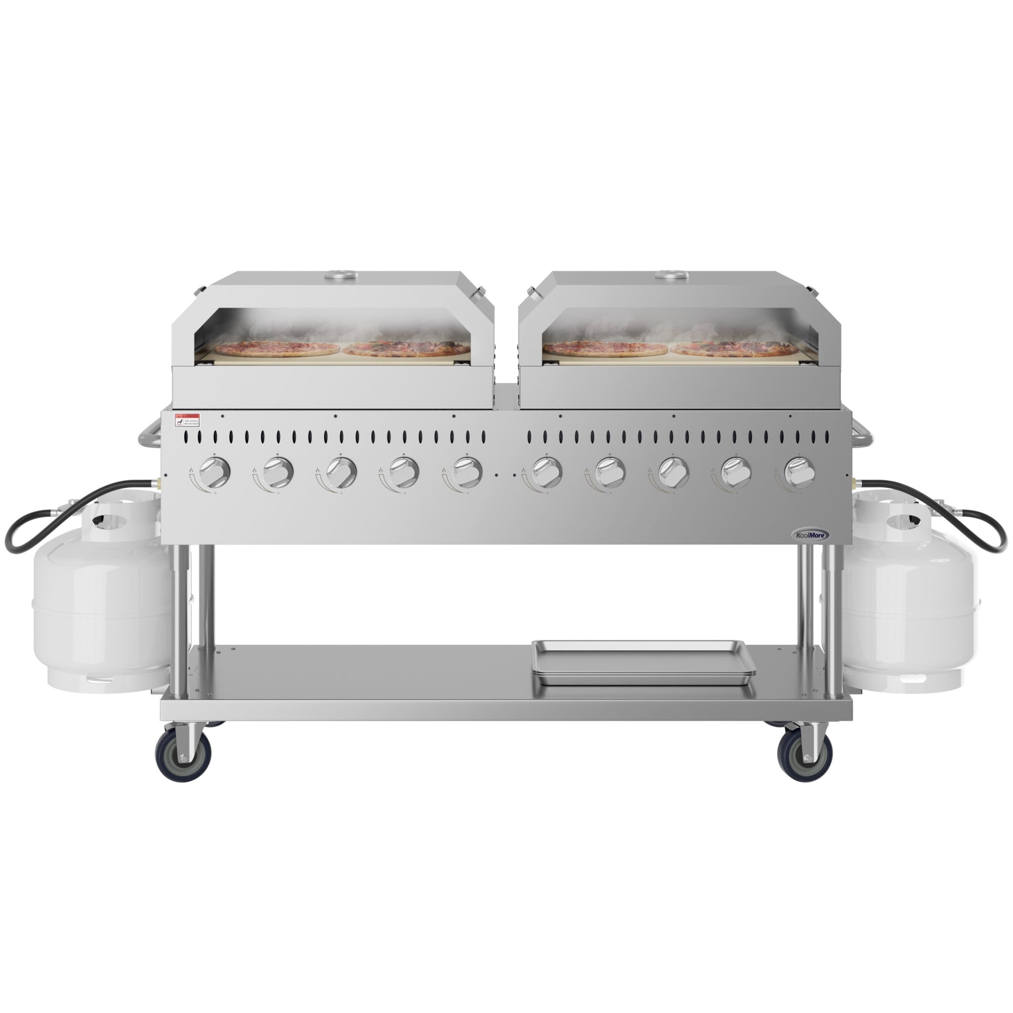 72 in. Commercial Outdoor Propane Gas Grill with Two 36 in. Pizza Ovens in Stainless-Steel, ETL Listed