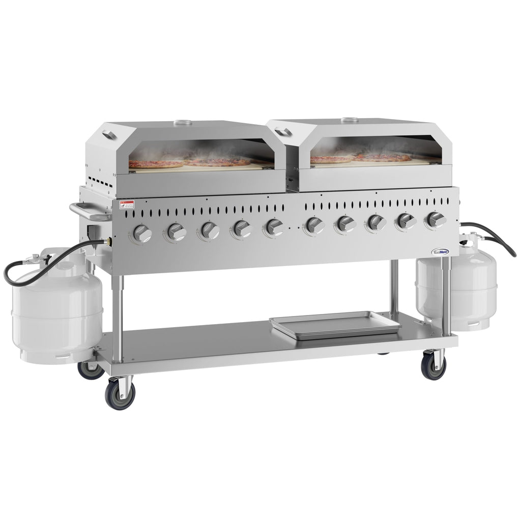 72 in. Commercial Outdoor Propane Gas Grill with Two 36 in. Pizza Ovens in Stainless-Steel, ETL Listed