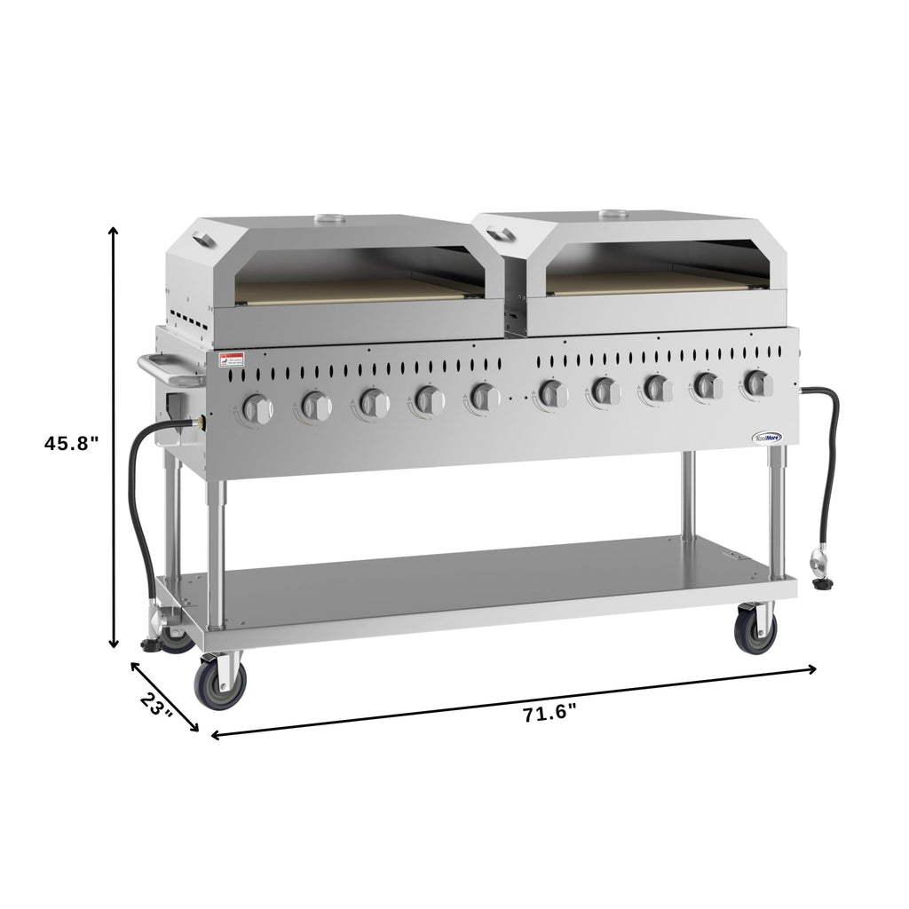 72 in. Commercial Outdoor Propane Gas Grill with Two 36 in. Pizza Ovens in Stainless-Steel, ETL Listed
