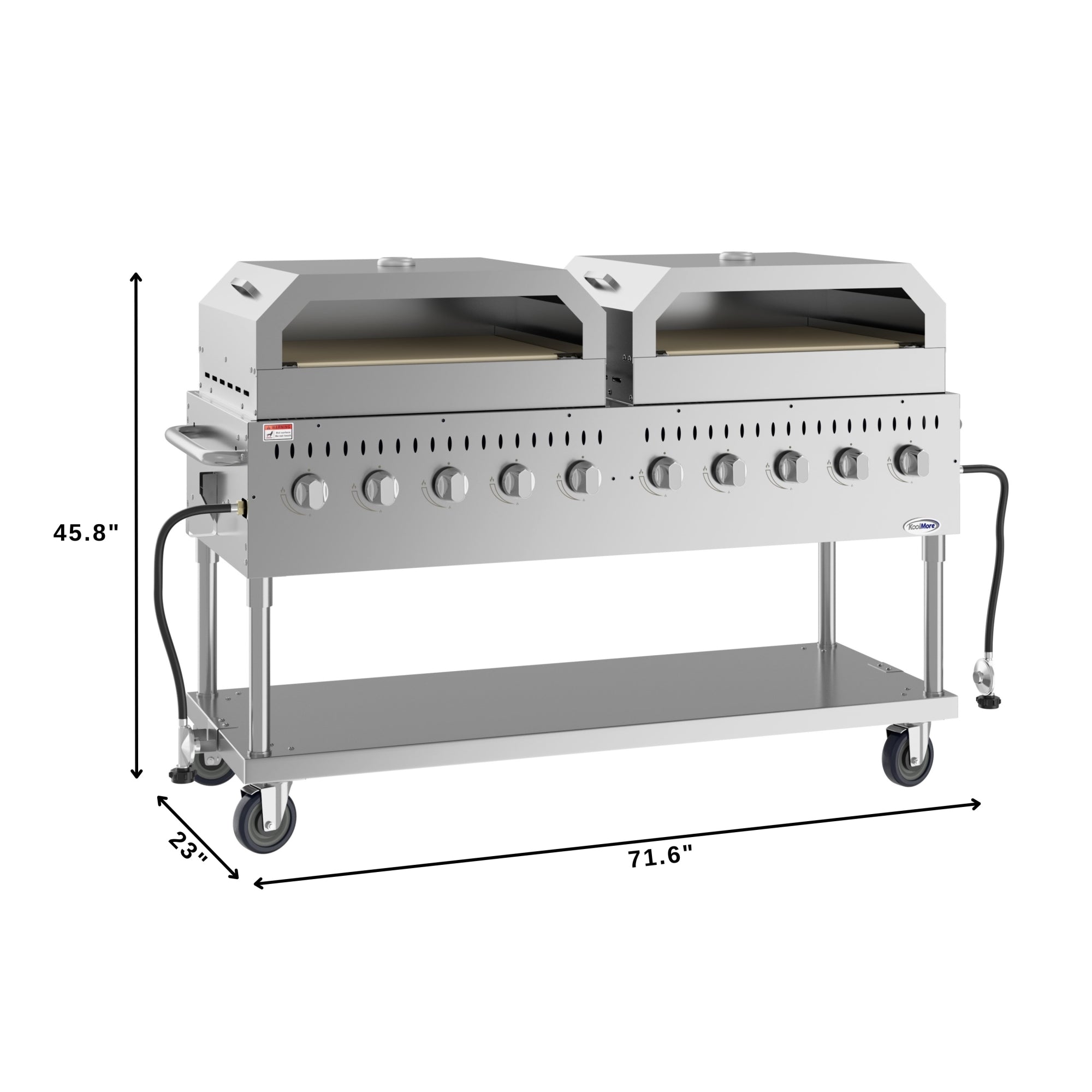72 in. Commercial Outdoor Propane Gas Grill with Two 36 in. Pizza Ovens in Stainless-Steel, ETL Listed