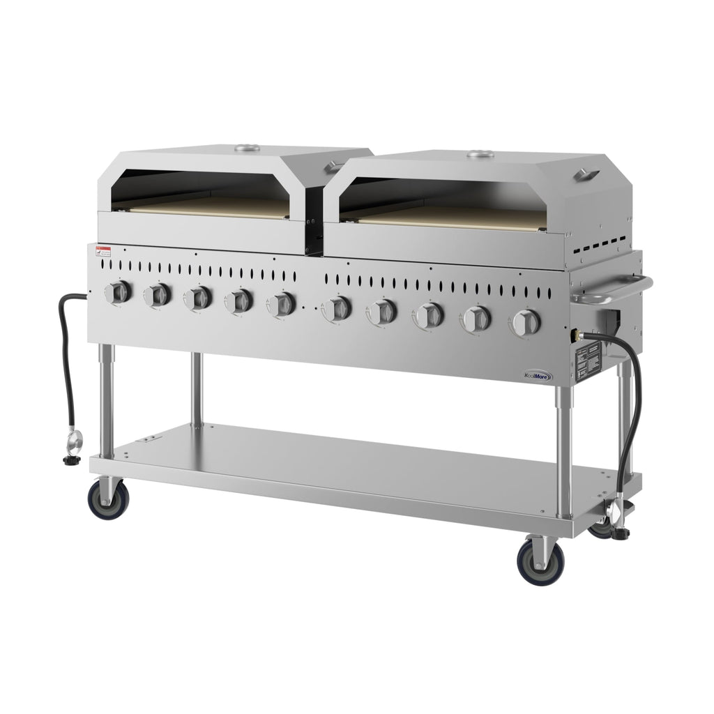 72 in. Commercial Outdoor Propane Gas Grill with Two 36 in. Pizza Ovens in Stainless-Steel, ETL Listed