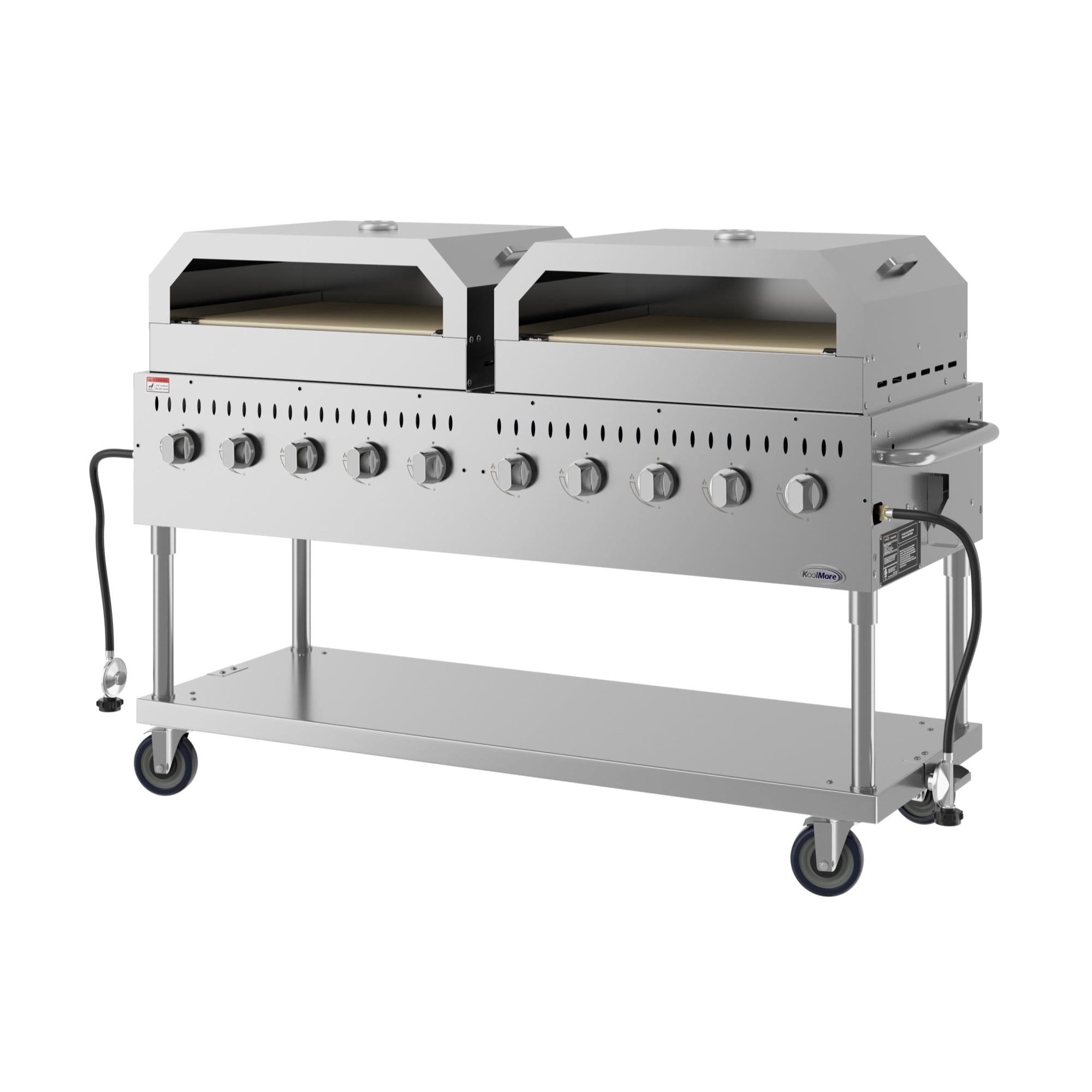 72 in. Commercial Outdoor Propane Gas Grill with Two 36 in. Pizza Ovens in Stainless-Steel, ETL Listed