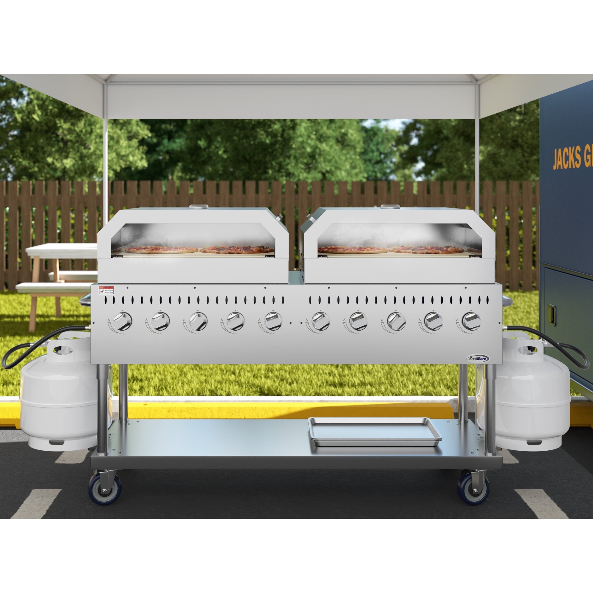 72 in. Commercial Outdoor Propane Gas Grill with Two 36 in. Pizza Ovens in Stainless-Steel, ETL Listed