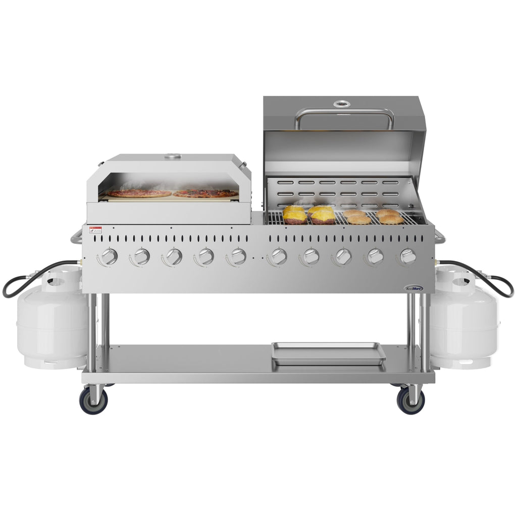 72 in. Commercial Outdoor Propane Gas Grill with 36 in. Roll Dome Cover and 36 in. Pizza Oven in Stainless-Steel, ETL Listed
