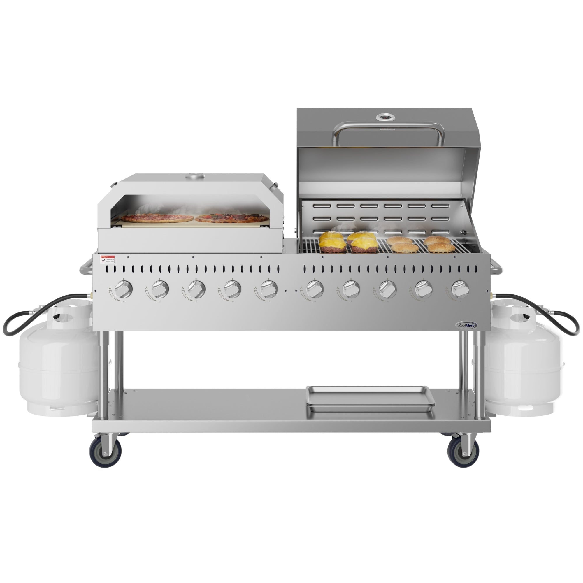 72 in. Commercial Outdoor Propane Gas Grill with 36 in. Roll Dome Cover and 36 in. Pizza Oven in Stainless-Steel, ETL Listed